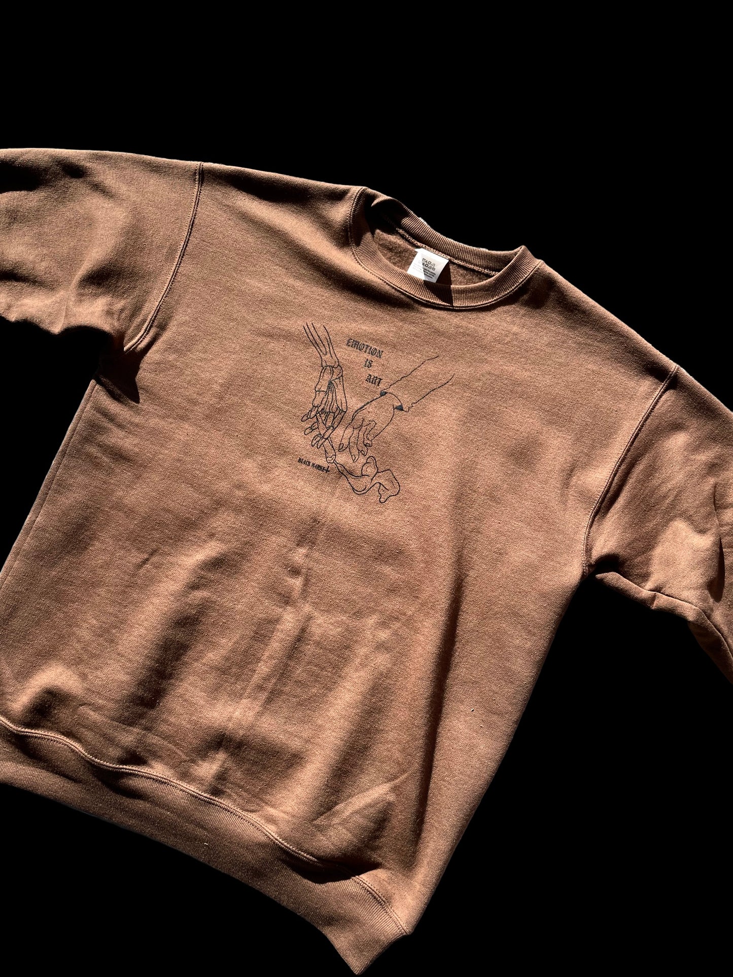 Army brown “Emotion Is Art” crewneck